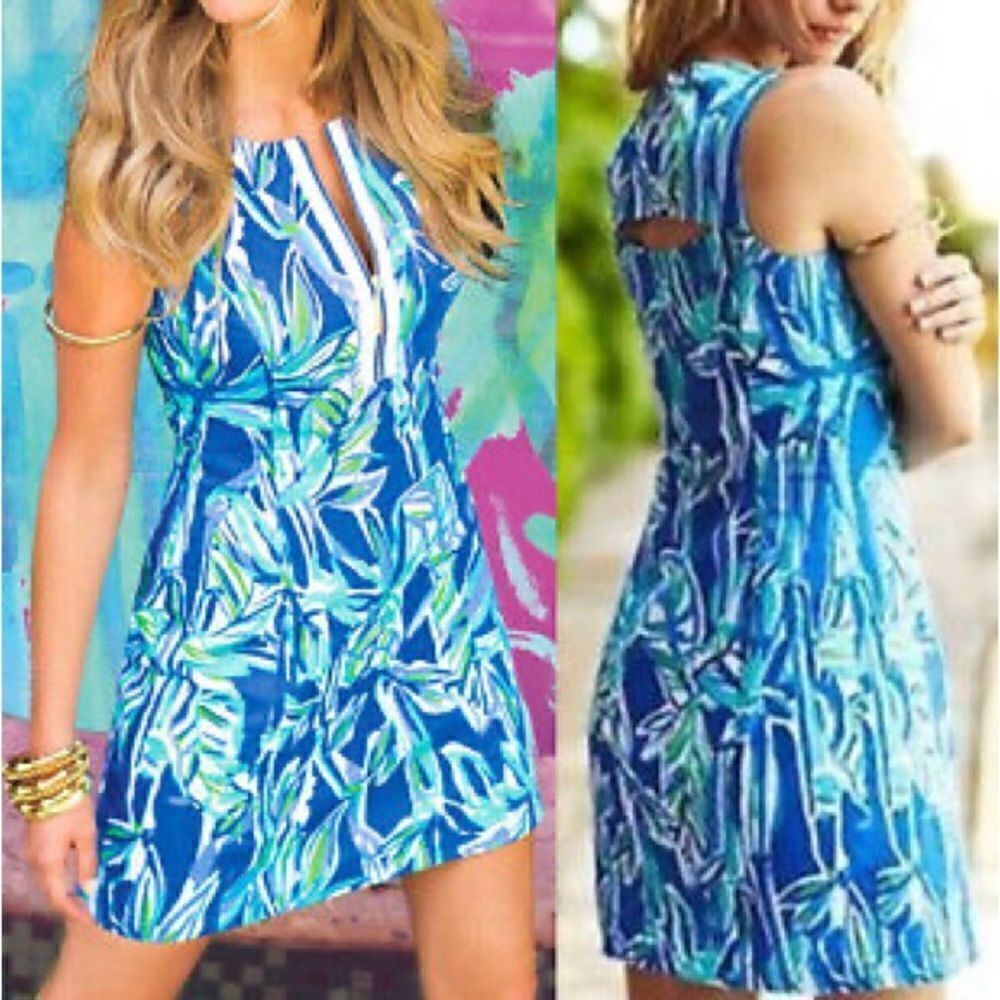 Lilly Pulitzer Penelope Blue Crush Bamboom Zip Cut out Shift Dress Sz 00 $198
